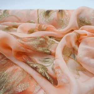 Luxurious French Flowered Silk Chiffon with Gold Lurex